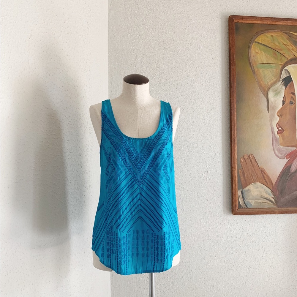 LUCKY BRAND PRESLEY EMBROIDERED SILK TANK TOP